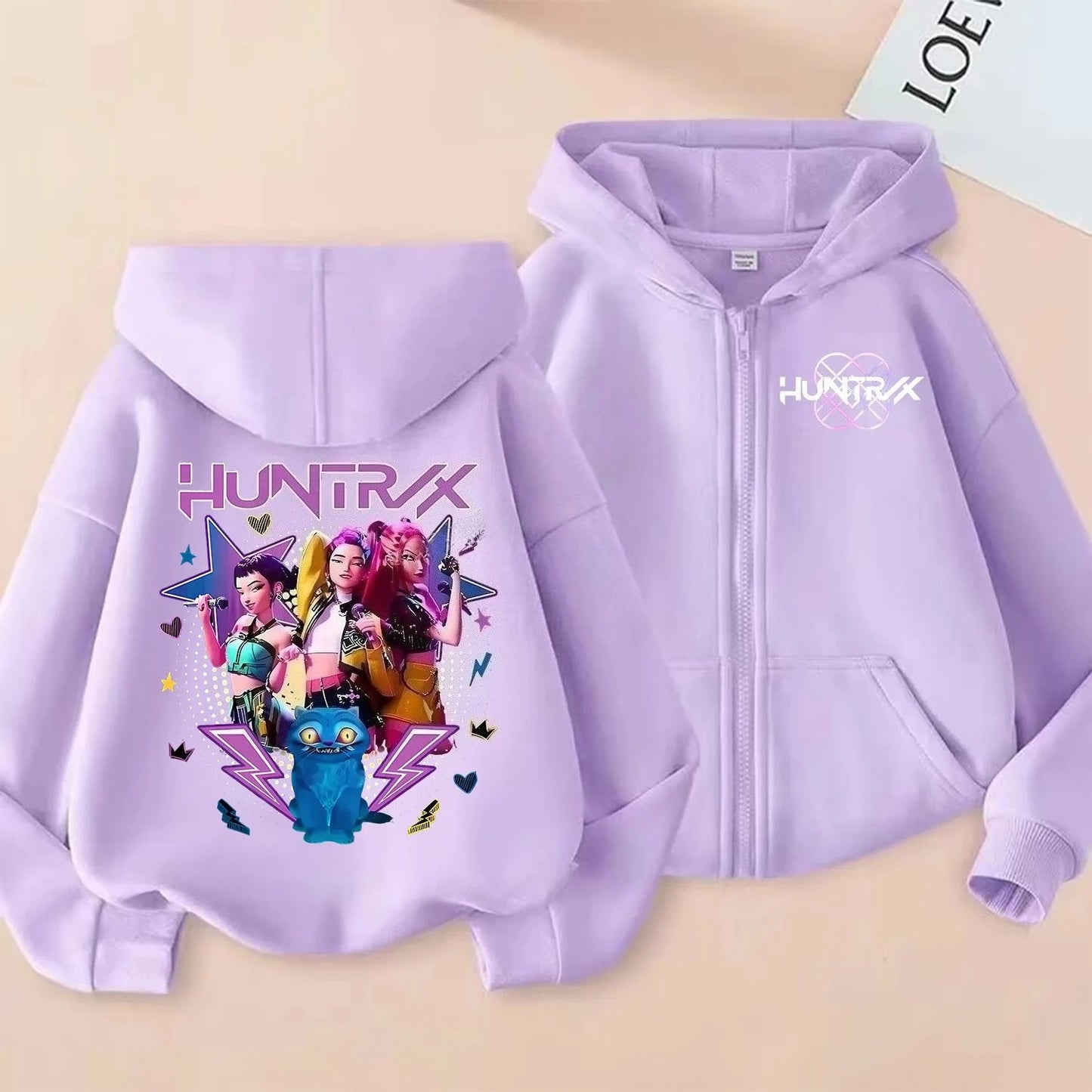 KPop Dem on Hunt ers Zipper Hoodie Cartoon Girl Coat Fashion Thin Clothes Purple Autumn Hoodie Jacket Kids Anime Sweatshirt Gift