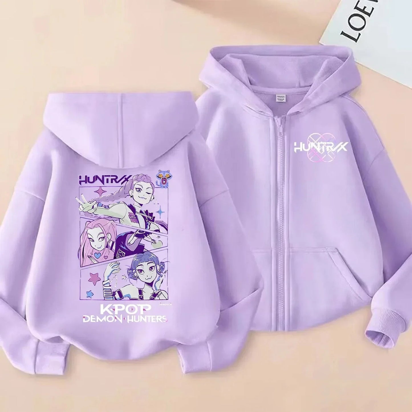 KPop Dem on Hunt ers Zipper Hoodie Cartoon Girl Coat Fashion Thin Clothes Purple Autumn Hoodie Jacket Kids Anime Sweatshirt Gift