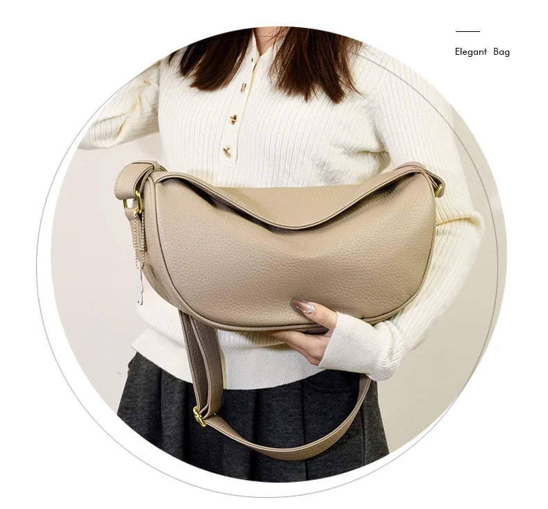 100% Genuine Leather Women Shoulder Bag Luxury Brand ladies Handbag Designers Half Moon Cowhide Female Messenger Bags bolsas