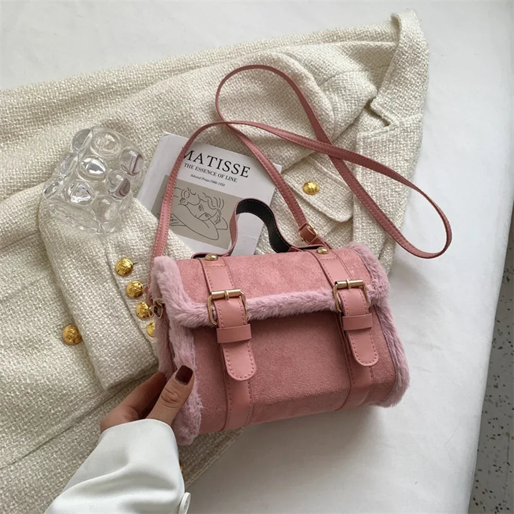 Fashionable Lamb Plush Velvet Bag Plush Shoulder Bag Women's Bag New Collection Versatile Single Strap Crossbody Handbag