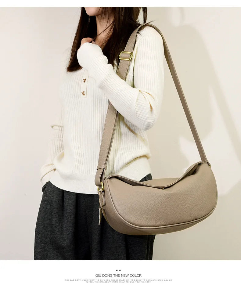 100% Genuine Leather Women Shoulder Bag Luxury Brand ladies Handbag Designers Half Moon Cowhide Female Messenger Bags bolsas