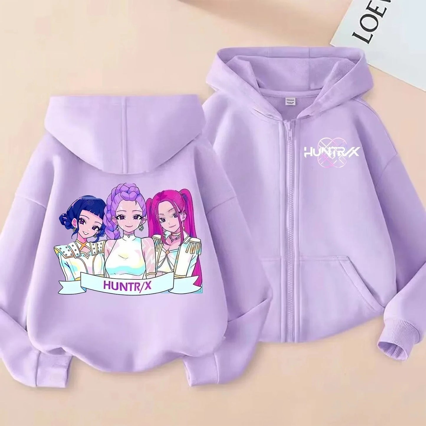 KPop Dem on Hunt ers Zipper Hoodie Cartoon Girl Coat Fashion Thin Clothes Purple Autumn Hoodie Jacket Kids Anime Sweatshirt Gift
