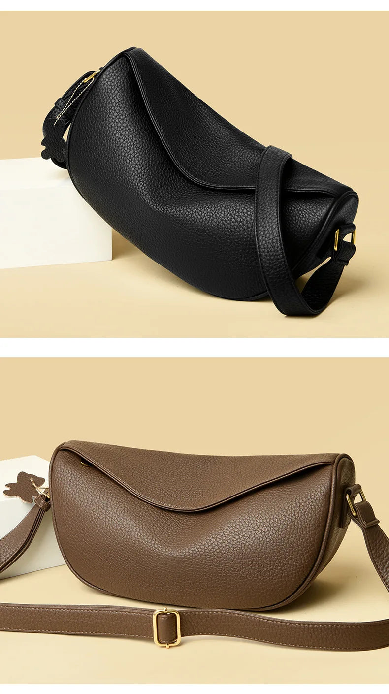 100% Genuine Leather Women Shoulder Bag Luxury Brand ladies Handbag Designers Half Moon Cowhide Female Messenger Bags bolsas