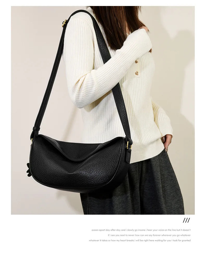 100% Genuine Leather Women Shoulder Bag Luxury Brand ladies Handbag Designers Half Moon Cowhide Female Messenger Bags bolsas