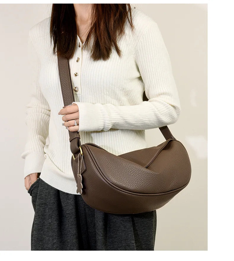 100% Genuine Leather Women Shoulder Bag Luxury Brand ladies Handbag Designers Half Moon Cowhide Female Messenger Bags bolsas