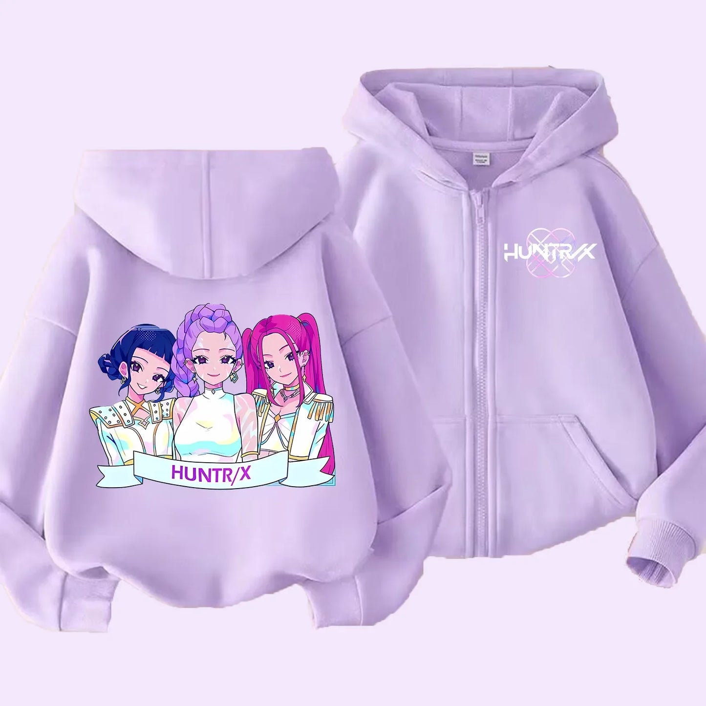 KPop Dem on Hunt ers Zipper Hoodie Cartoon Girl Coat Fashion Thin Clothes Purple Autumn Hoodie Jacket Kids Anime Sweatshirt Gift