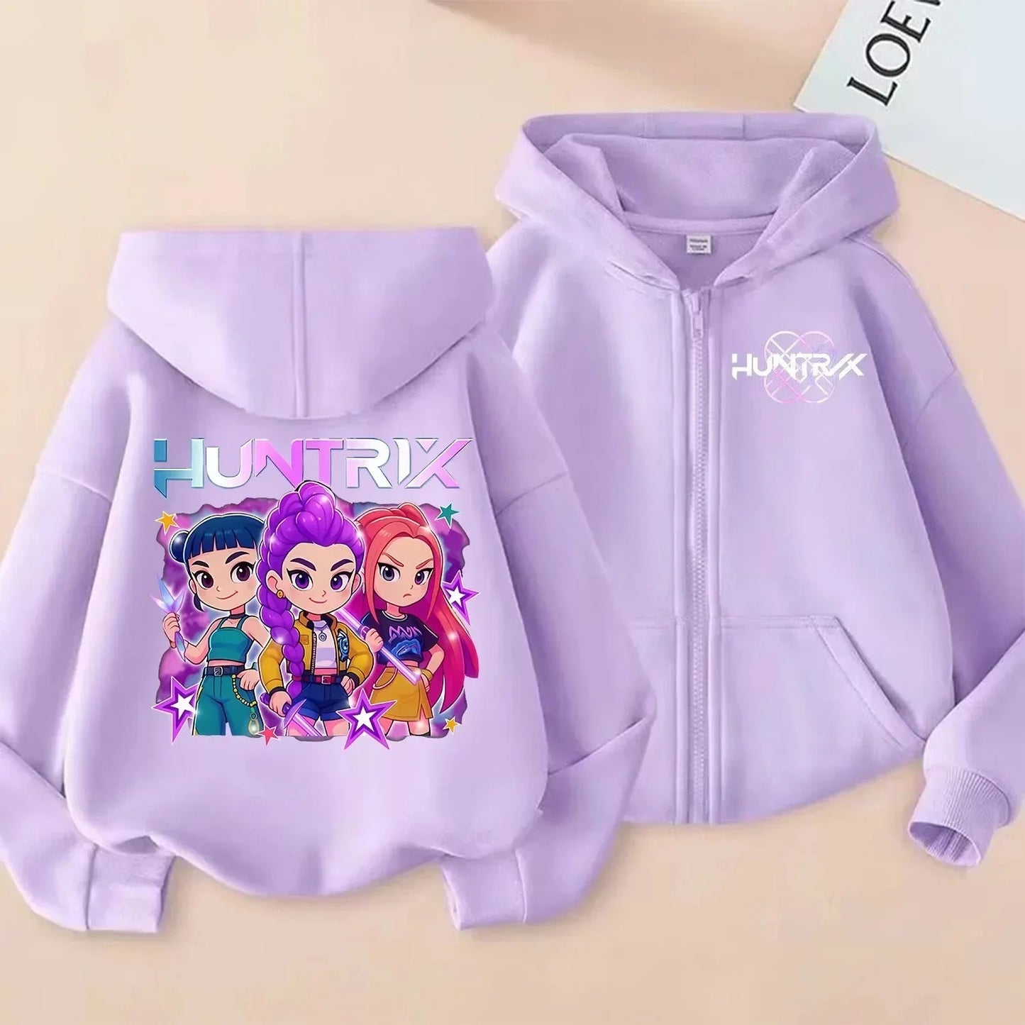 KPop Dem on Hunt ers Zipper Hoodie Cartoon Girl Coat Fashion Thin Clothes Purple Autumn Hoodie Jacket Kids Anime Sweatshirt Gift