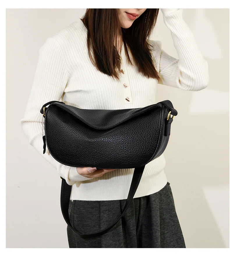 100% Genuine Leather Women Shoulder Bag Luxury Brand ladies Handbag Designers Half Moon Cowhide Female Messenger Bags bolsas