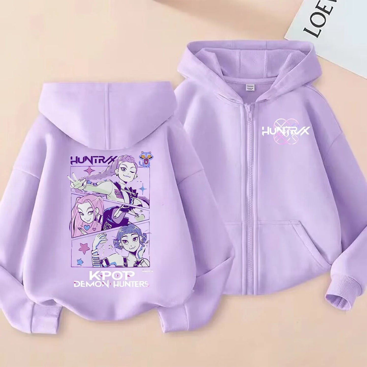 KPop Dem on Hunt ers Zipper Hoodie Cartoon Girl Coat Fashion Thin Clothes Purple Autumn Hoodie Jacket Kids Anime Sweatshirt Gift