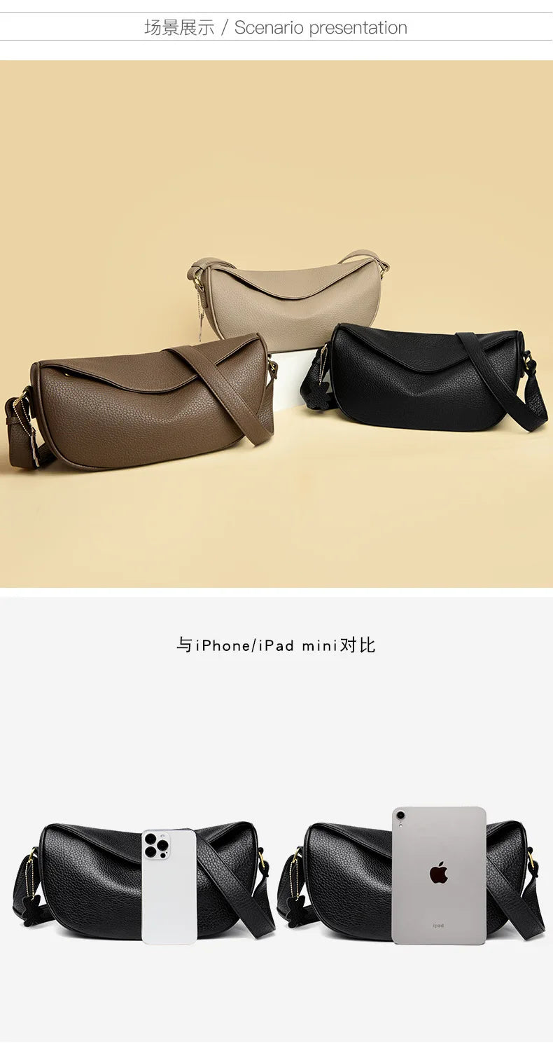 100% Genuine Leather Women Shoulder Bag Luxury Brand ladies Handbag Designers Half Moon Cowhide Female Messenger Bags bolsas