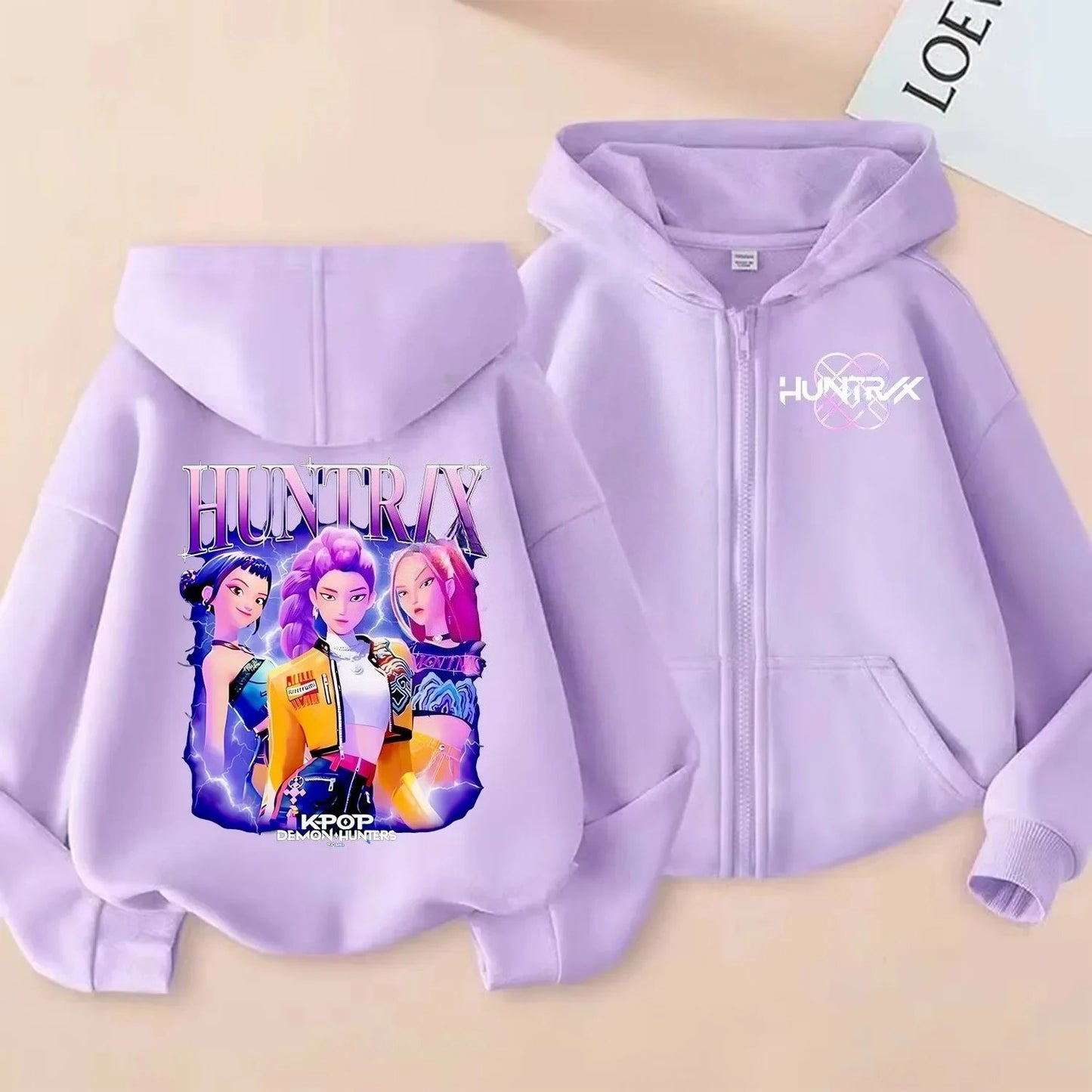 KPop Dem on Hunt ers Zipper Hoodie Cartoon Girl Coat Fashion Thin Clothes Purple Autumn Hoodie Jacket Kids Anime Sweatshirt Gift