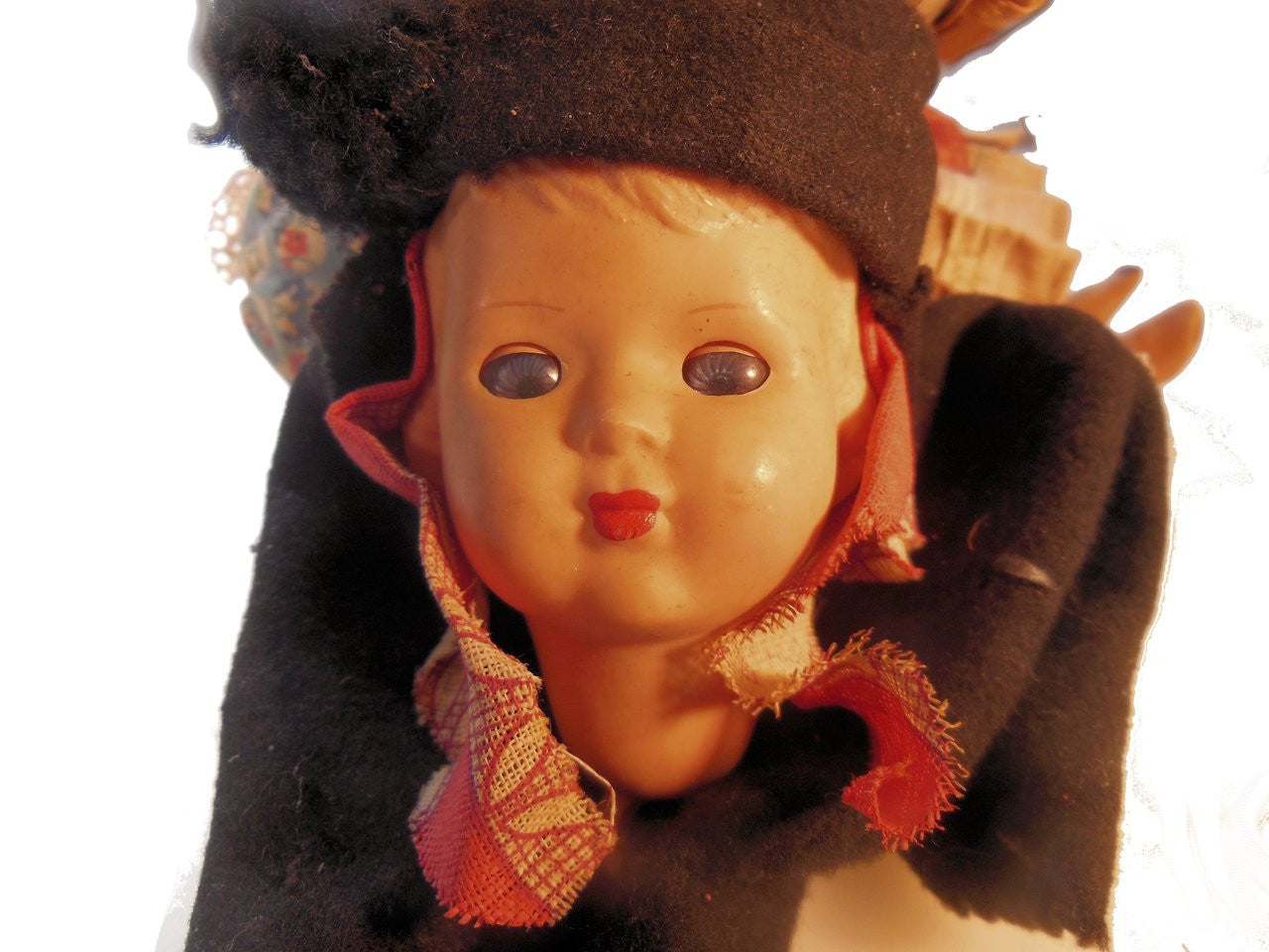 Vintage Portuguese Fish Seller Doll.  Opening/Closing Eyes & Basket on Head