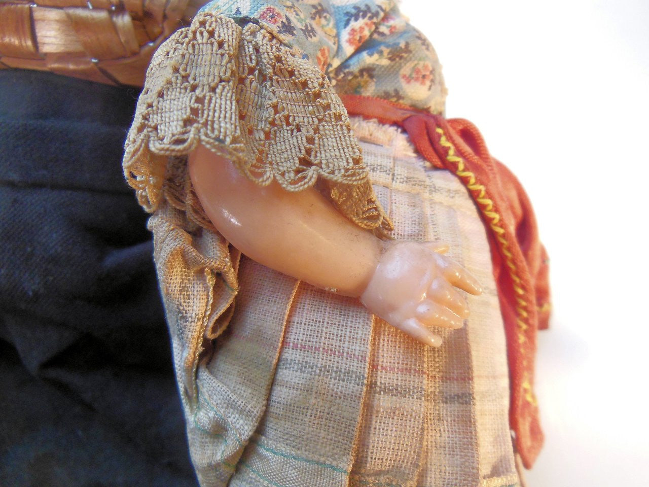 Vintage Portuguese Fish Seller Doll.  Opening/Closing Eyes & Basket on Head