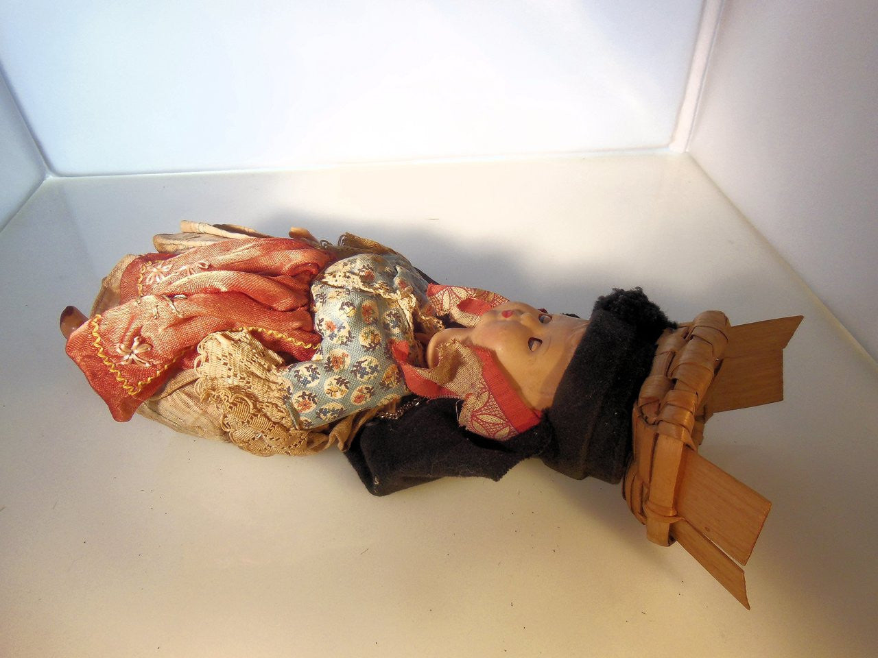 Vintage Portuguese Fish Seller Doll.  Opening/Closing Eyes & Basket on Head