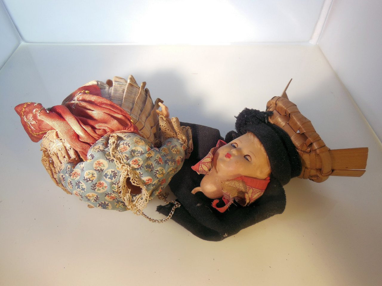 Vintage Portuguese Fish Seller Doll.  Opening/Closing Eyes & Basket on Head