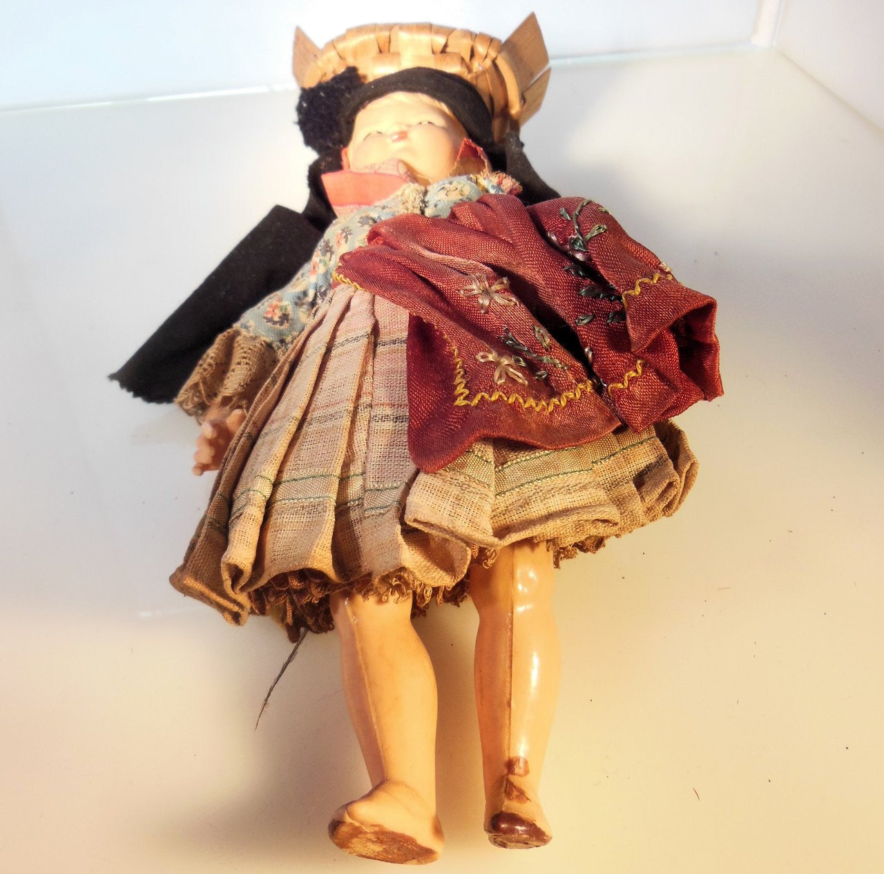 Vintage Portuguese Fish Seller Doll.  Opening/Closing Eyes & Basket on Head