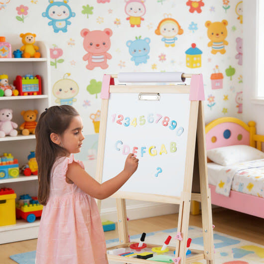 3-in-1 Double-Sided Adjustable Kid Easel for 3-8 Years Old Toddlers-Blue