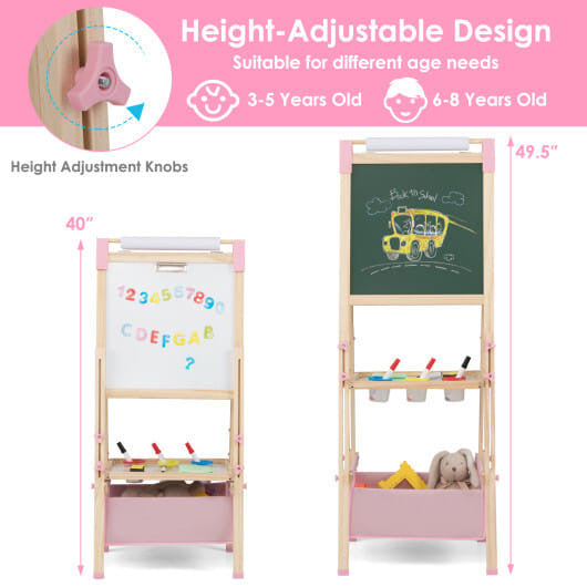 3-in-1 Double-Sided Adjustable Kid Easel for 3-8 Years Old Toddlers-Blue