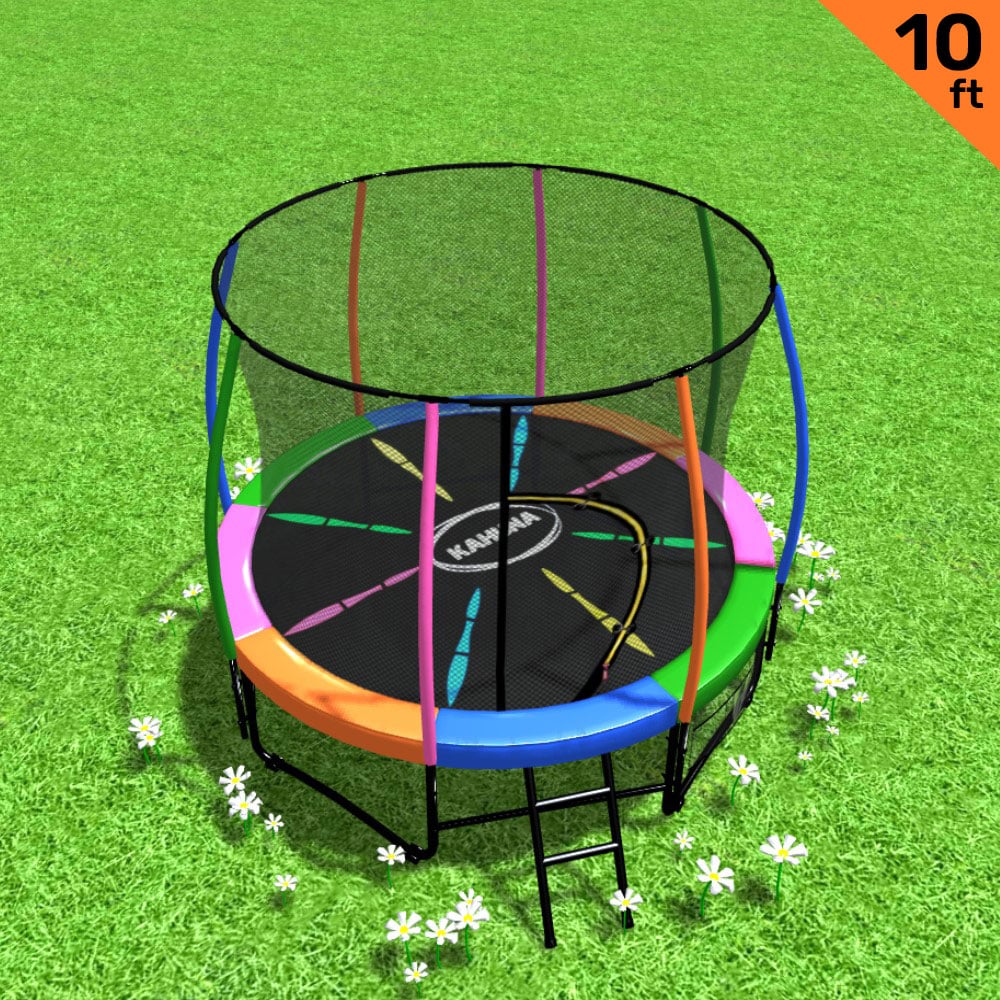 NNEDSZ 10ft Outdoor Trampoline Kids Children With Safety Enclosure Pad Mat Ladder - Rainbow