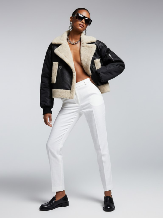 Women's Vegan Leather & Shearling Bomber Jacket BLACK - PARK SLOPE: New Collection COUTURE in BROOKLYN - BYMANYC ® New York-0