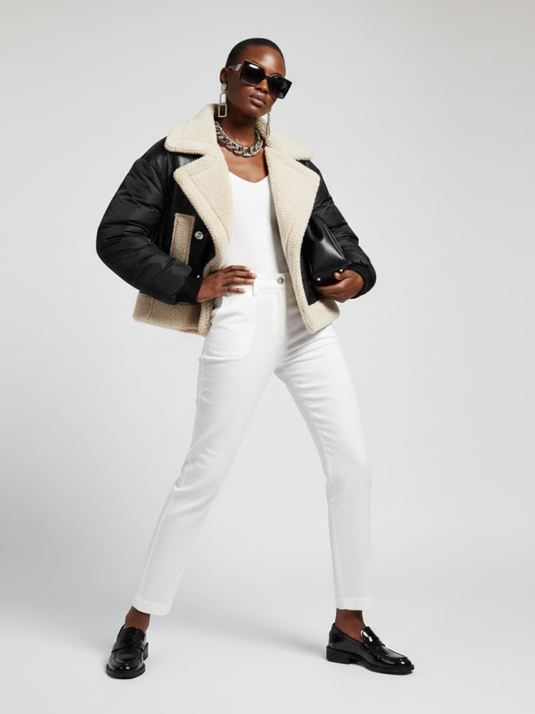 Women's Vegan Leather & Shearling Bomber Jacket BLACK - PARK SLOPE: New Collection COUTURE in BROOKLYN - BYMANYC ® New York-1