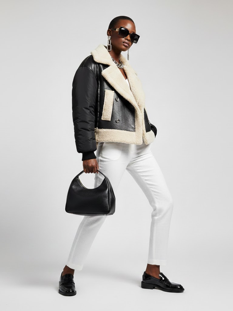 Women's Vegan Leather & Shearling Bomber Jacket BLACK - PARK SLOPE: New Collection COUTURE in BROOKLYN - BYMANYC ® New York-2