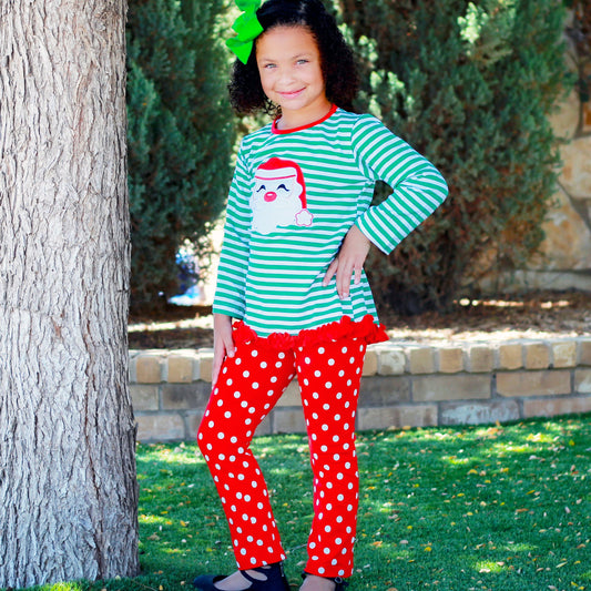 AL Limited Girls Christmas Holiday Santa Tunic Polka dot Pants Party Outfit