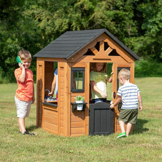 Cedarwood Kids Outdoor Playhouse With Integrated Kitchen