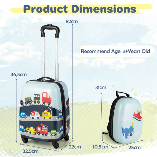 NNECW 2-Piece Carry-on Luggage Set with Spinner Wheels for Children-Navy