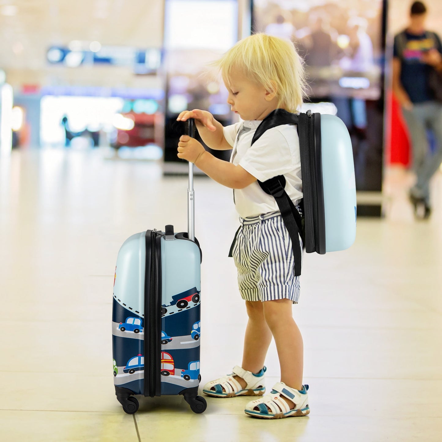 NNECW 2-Piece Carry-on Luggage Set with Spinner Wheels for Children-Navy