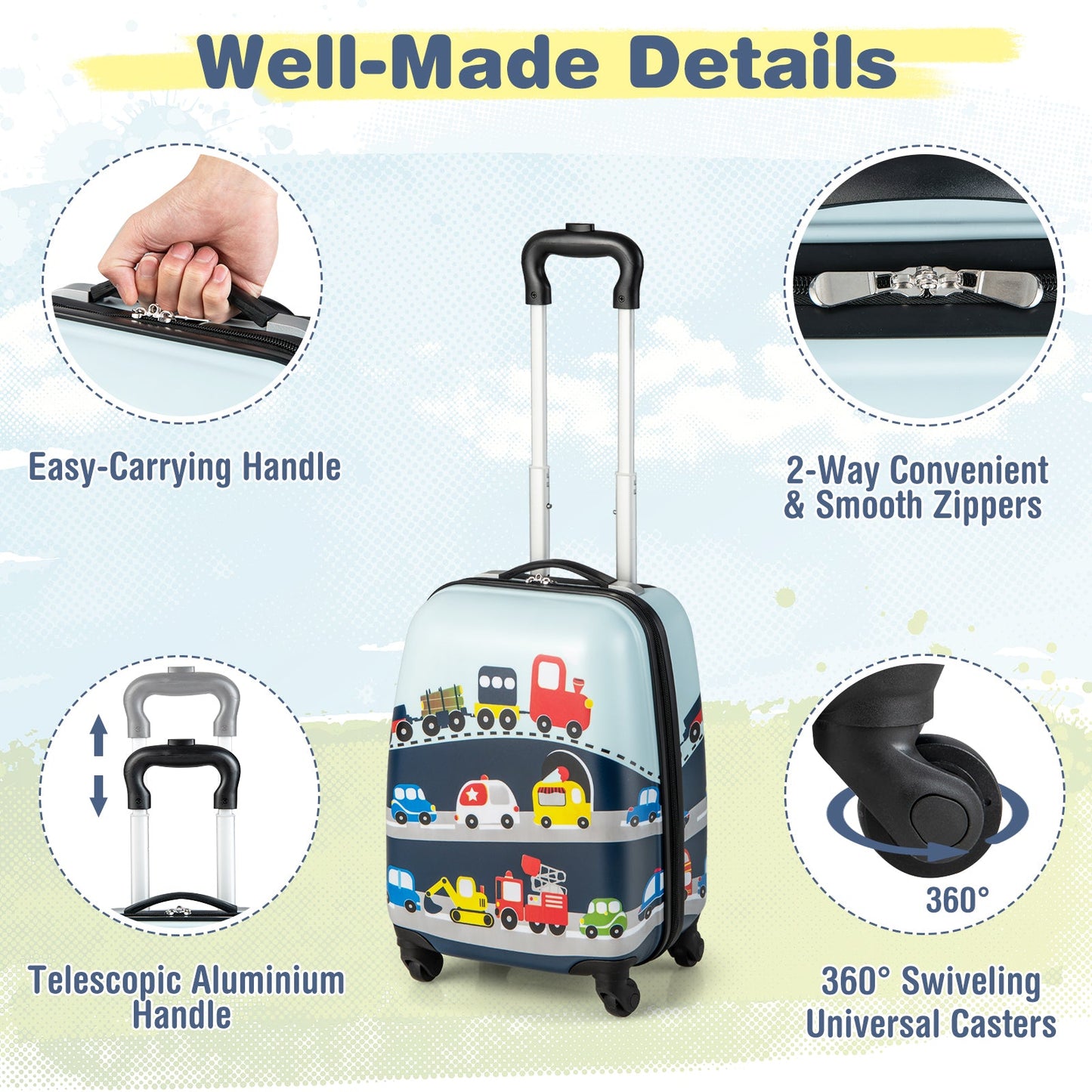 NNECW 2-Piece Carry-on Luggage Set with Spinner Wheels for Children-Navy