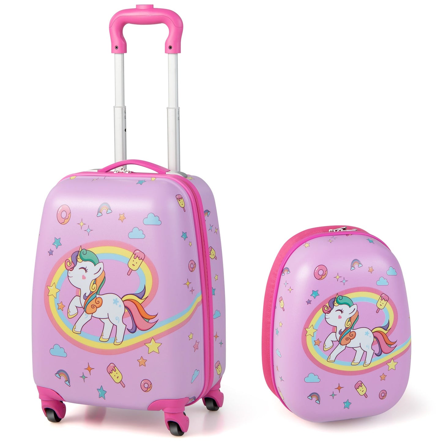 NNECW 2-Piece Carry-on Luggage Set with Spinner Wheels for Children-Pink