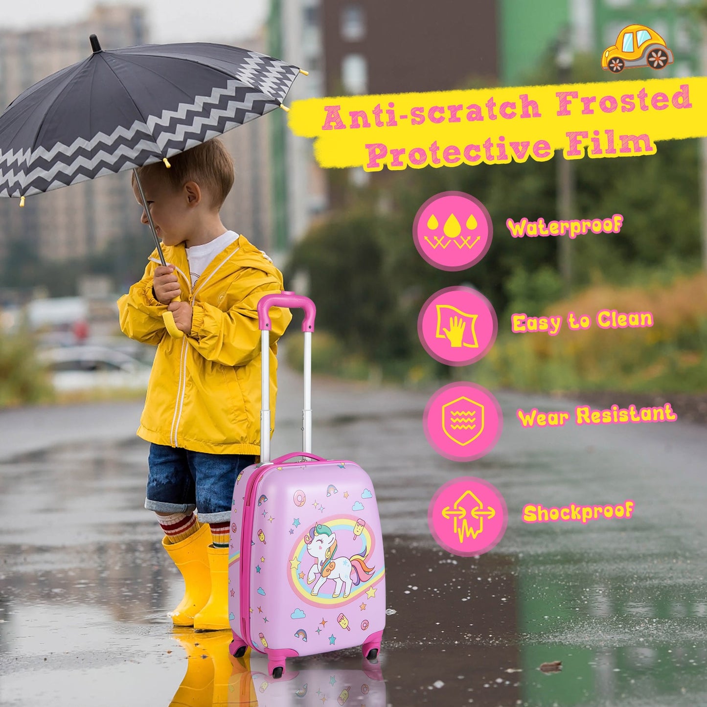 NNECW 2-Piece Carry-on Luggage Set with Spinner Wheels for Children-Pink