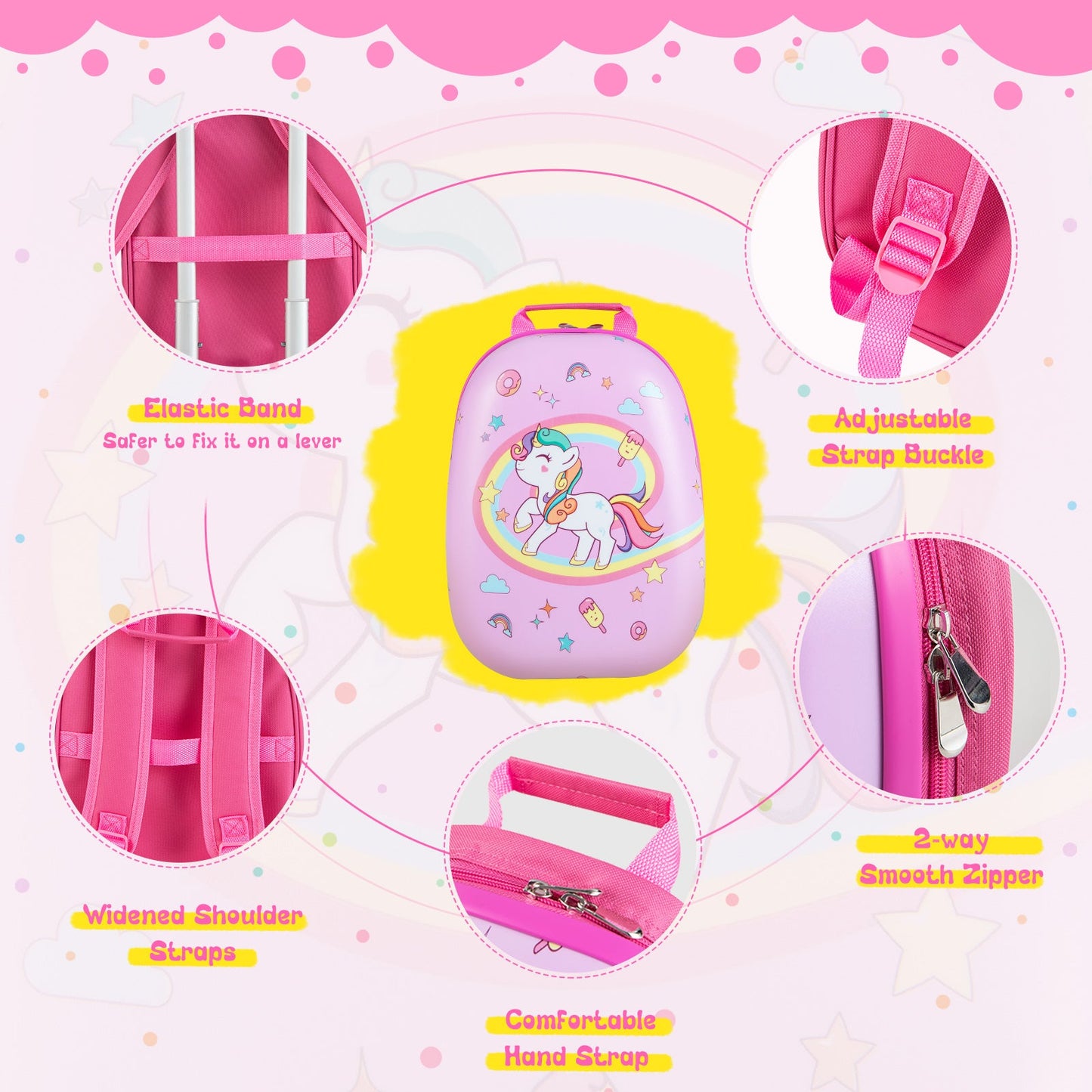NNECW 2-Piece Carry-on Luggage Set with Spinner Wheels for Children-Pink