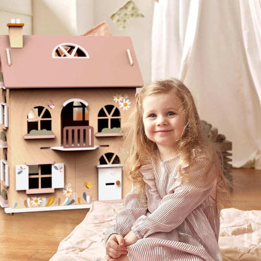 Flowers Cottage Wooden Dollhouse Multi color Starter Set