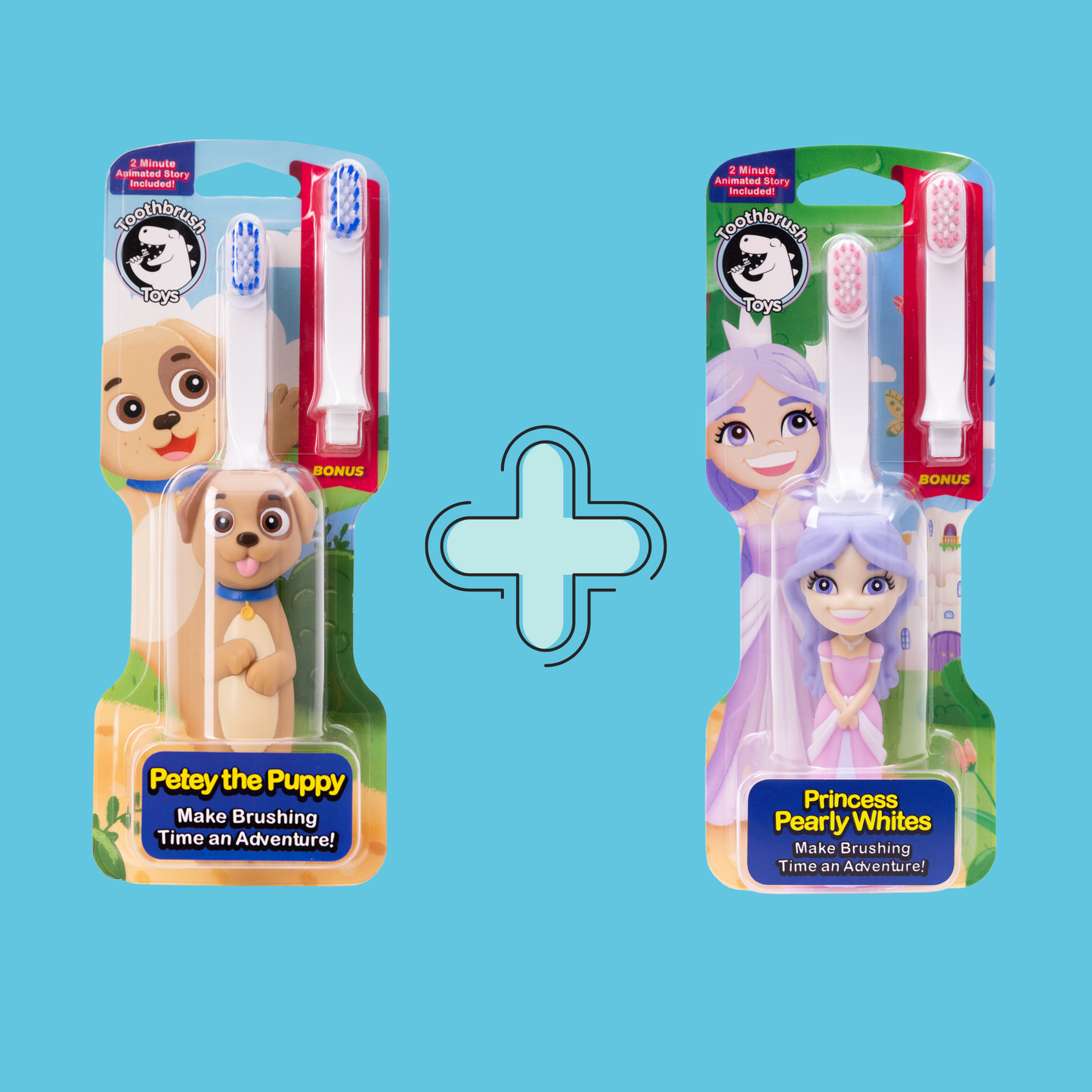 Toothbrush Toys Kids Character Toothbrush Bundle Petey & Princess