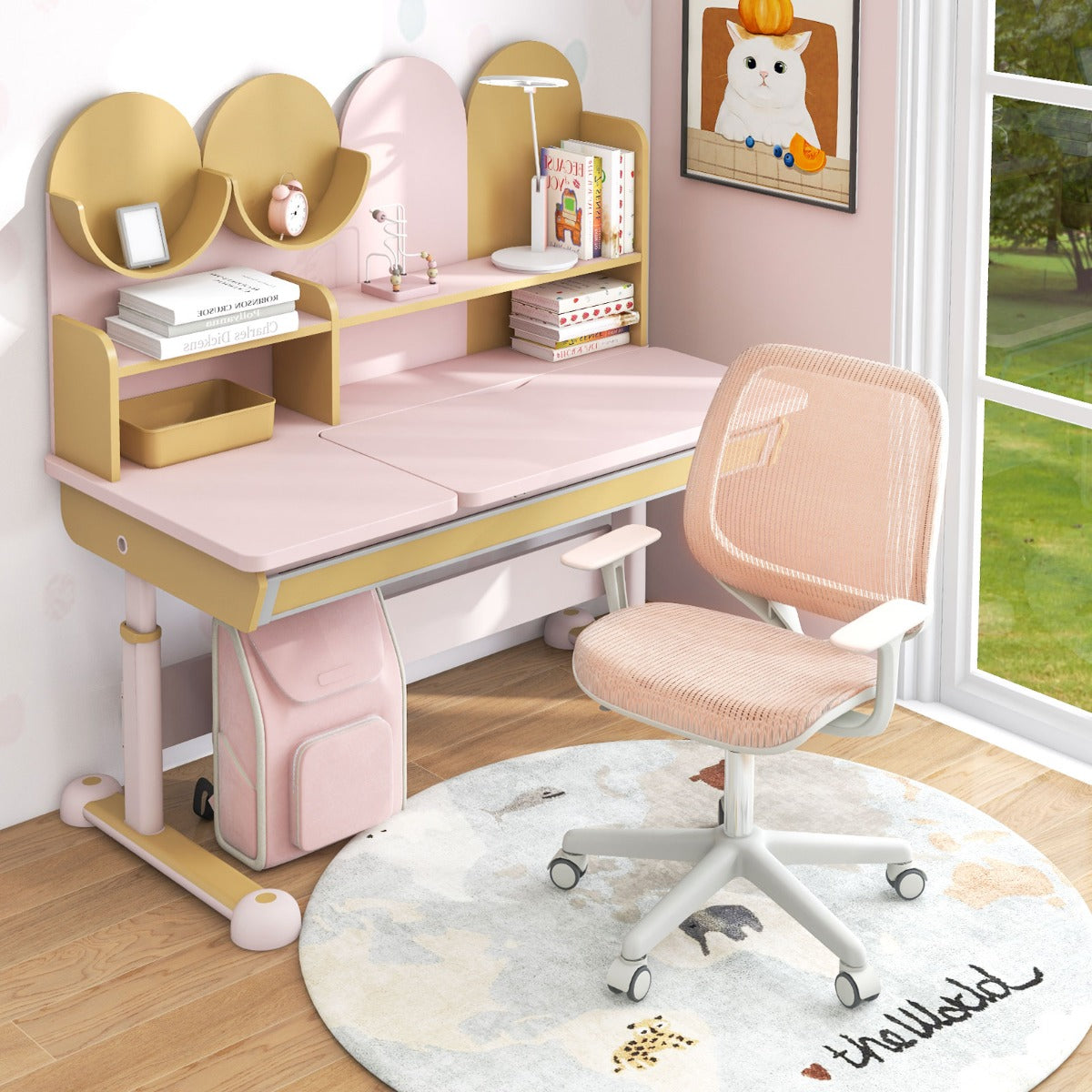 NNECW Kids Swivel Mesh Children Computer Chair with Adjustable Height-Pink