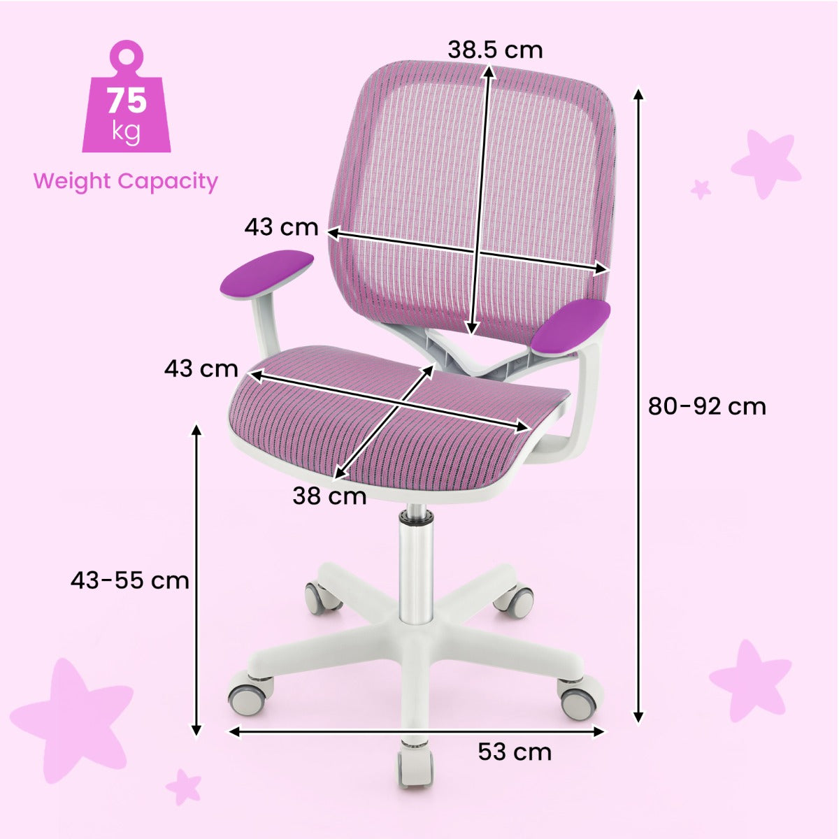 NNECW Kids Swivel Mesh Children Computer Chair with Adjustable Height-purple
