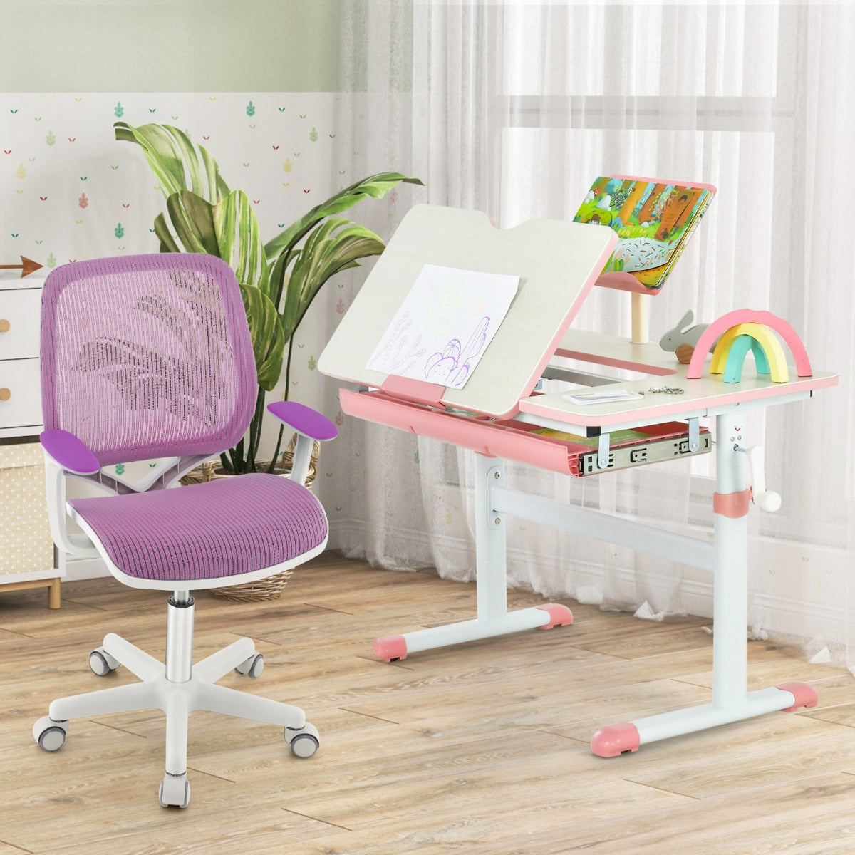 NNECW Kids Swivel Mesh Children Computer Chair with Adjustable Height-purple