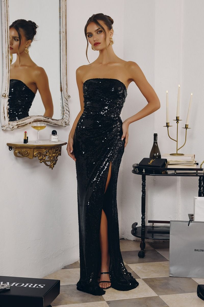 Strapless Neckline Sequin Fabric