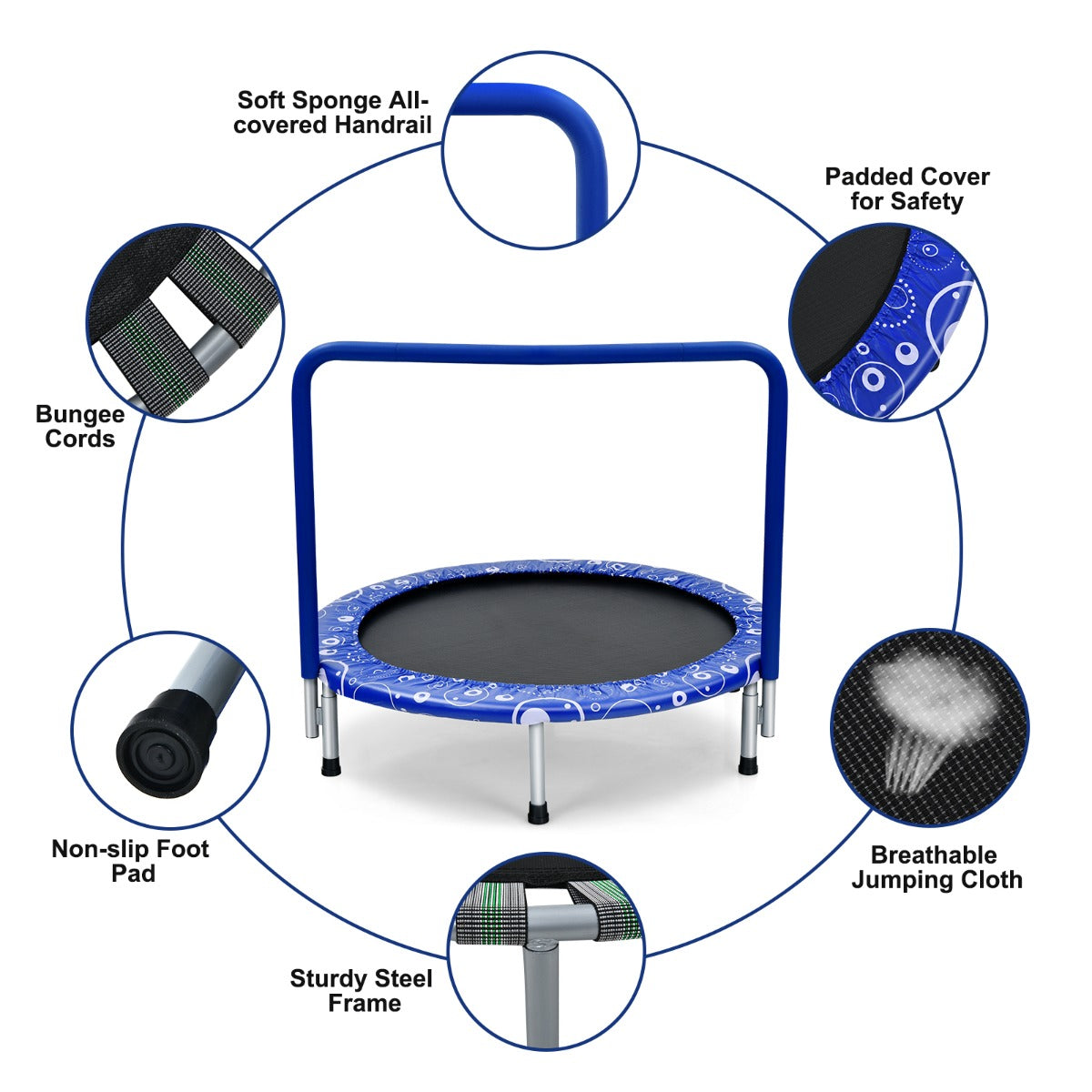 NNECW Foldable Kids Trampoline with Handle for Indoor &amp; Outdoor-Blue